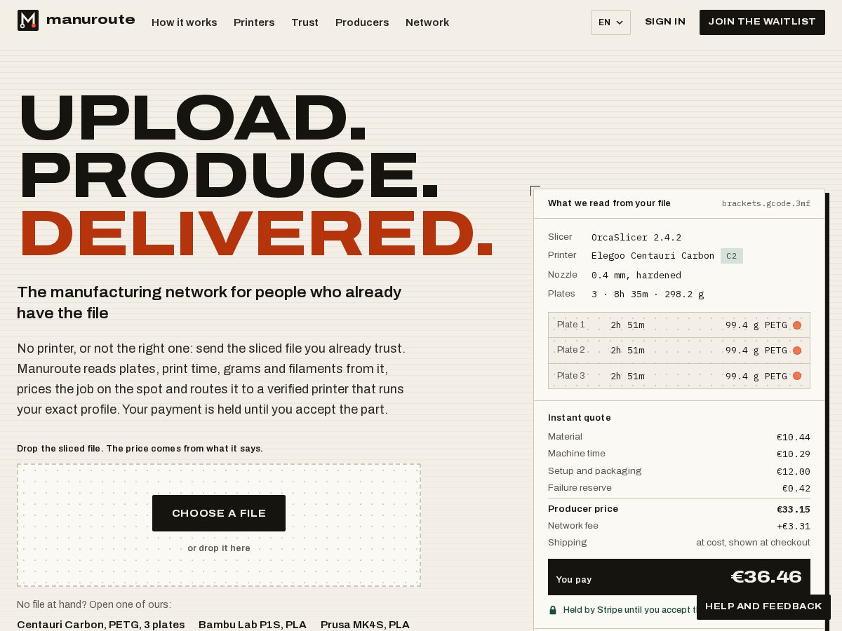 Landing-page snapshot of manuroute.com