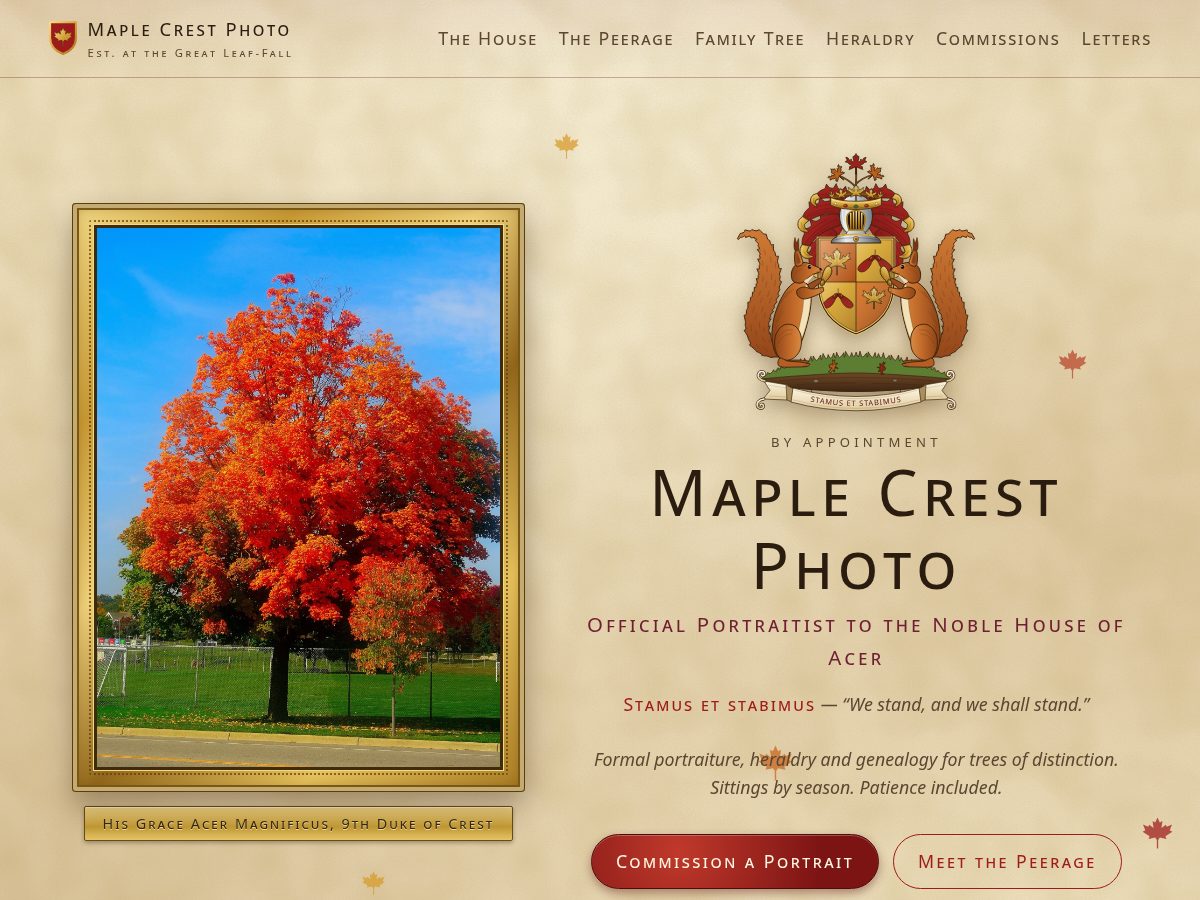 Landing-page snapshot of maplecrestphoto.com