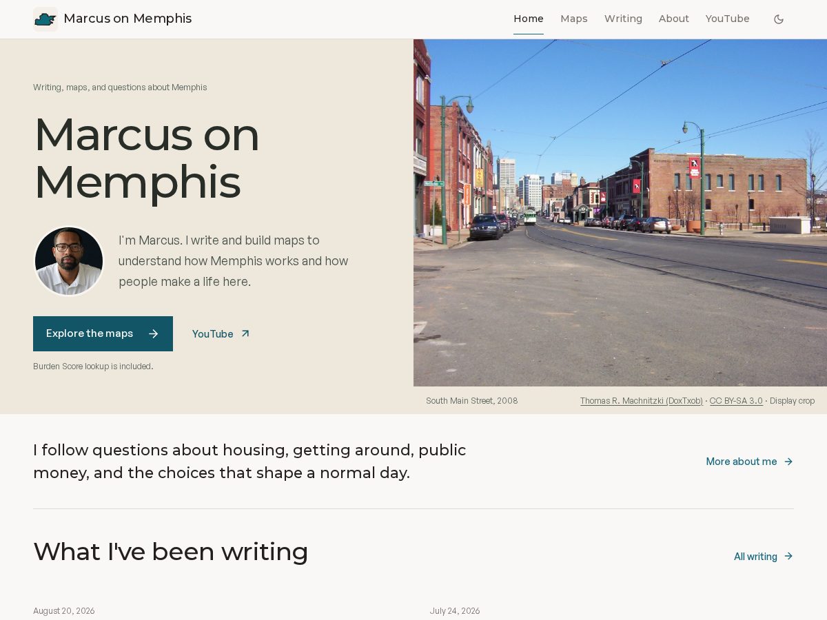 Landing-page snapshot of marcusonmemphis.com
