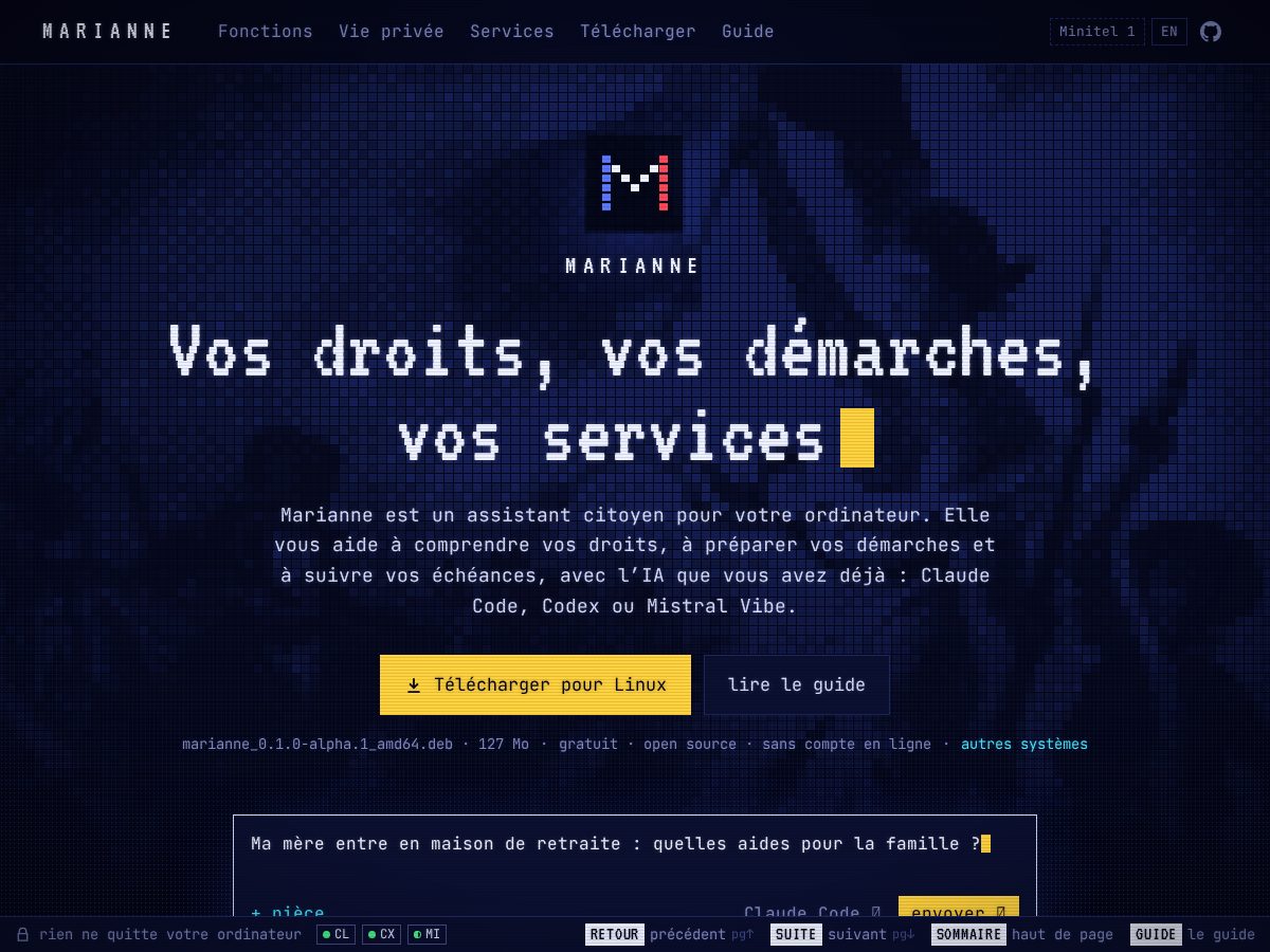 Landing-page snapshot of marianne.app