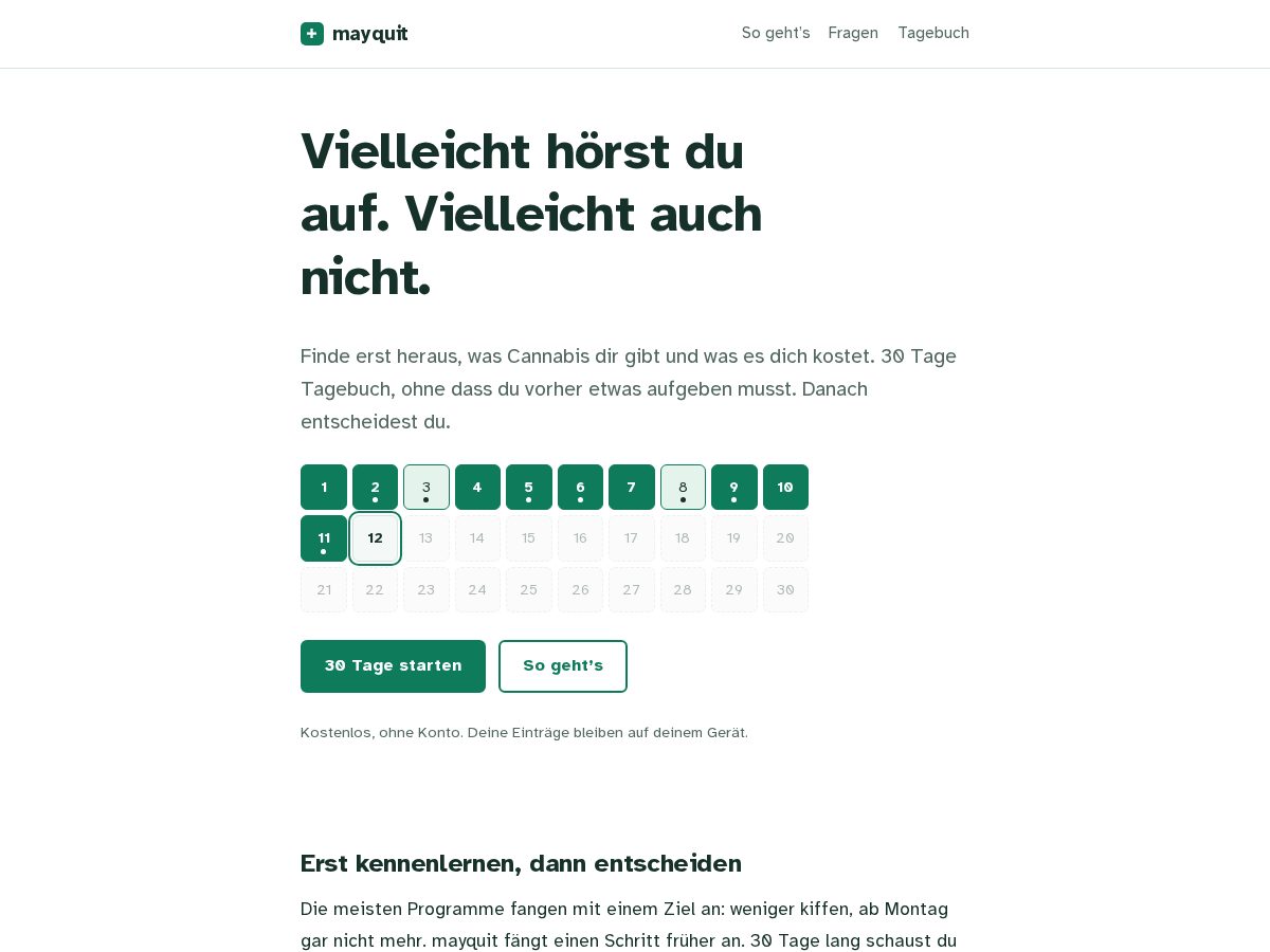 Landing-page snapshot of mayquit.com