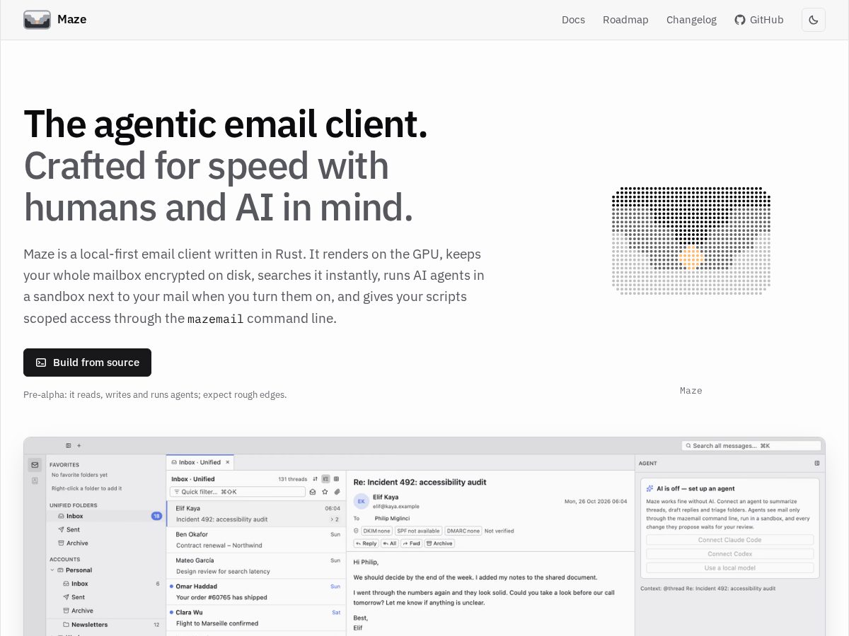 Landing-page snapshot of mazemail.dev