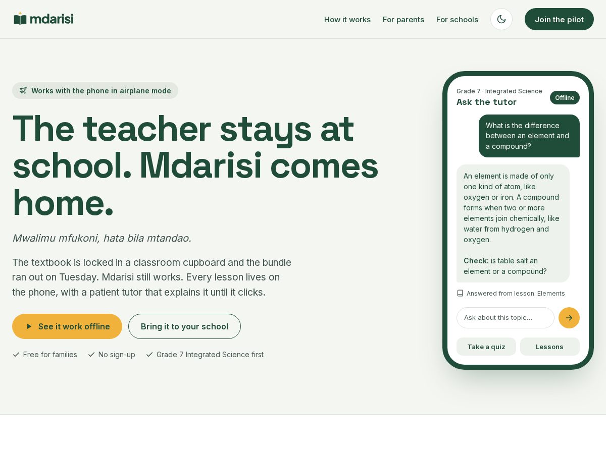 Landing-page snapshot of mdarisi.com