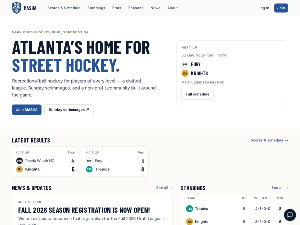 Landing-page snapshot of metroatlantastreethockey.com