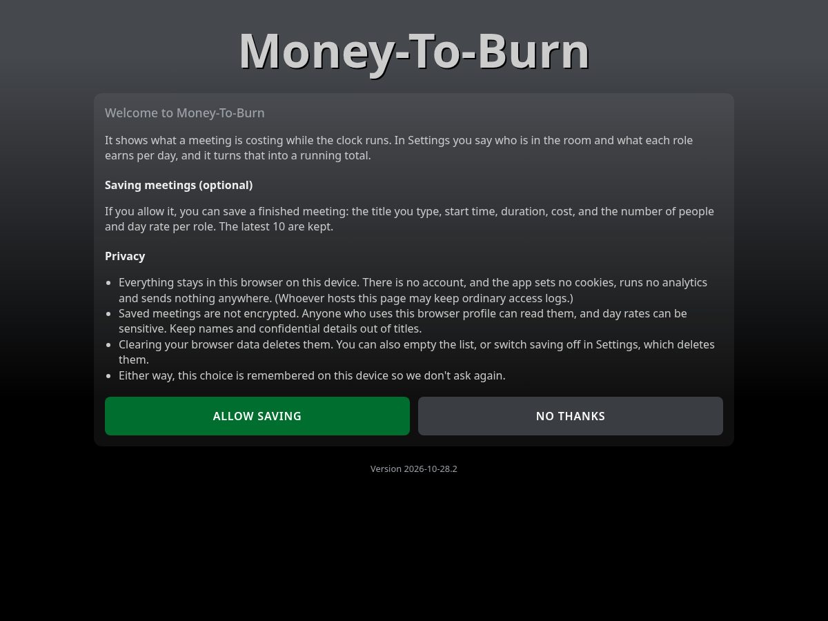 Landing-page snapshot of money-to-burn.com