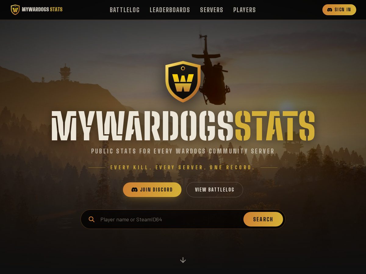 Landing-page snapshot of mywardogsstats.com