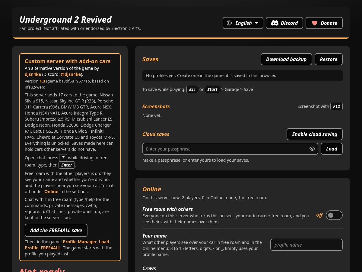 Landing-page snapshot of nfsu2mod.xyz