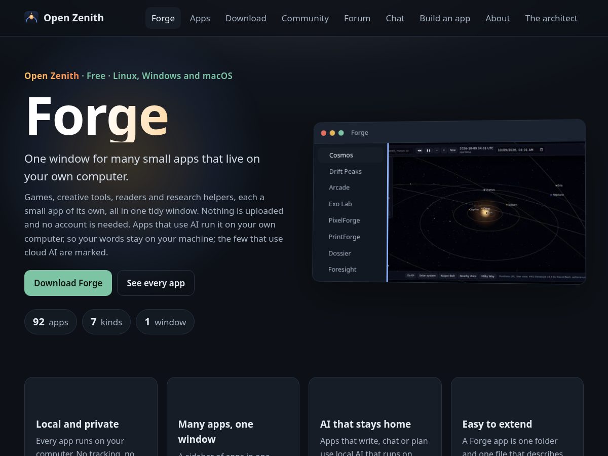 Landing-page snapshot of openzenith.app