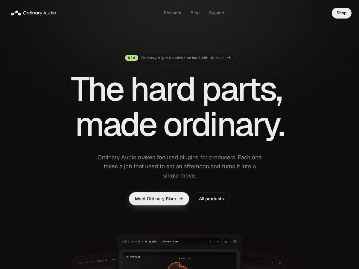 Landing-page snapshot of ordinaryaudio.com