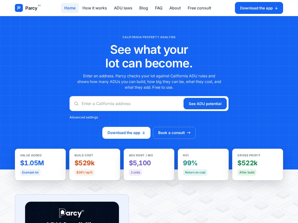 Landing-page snapshot of parcyai.com