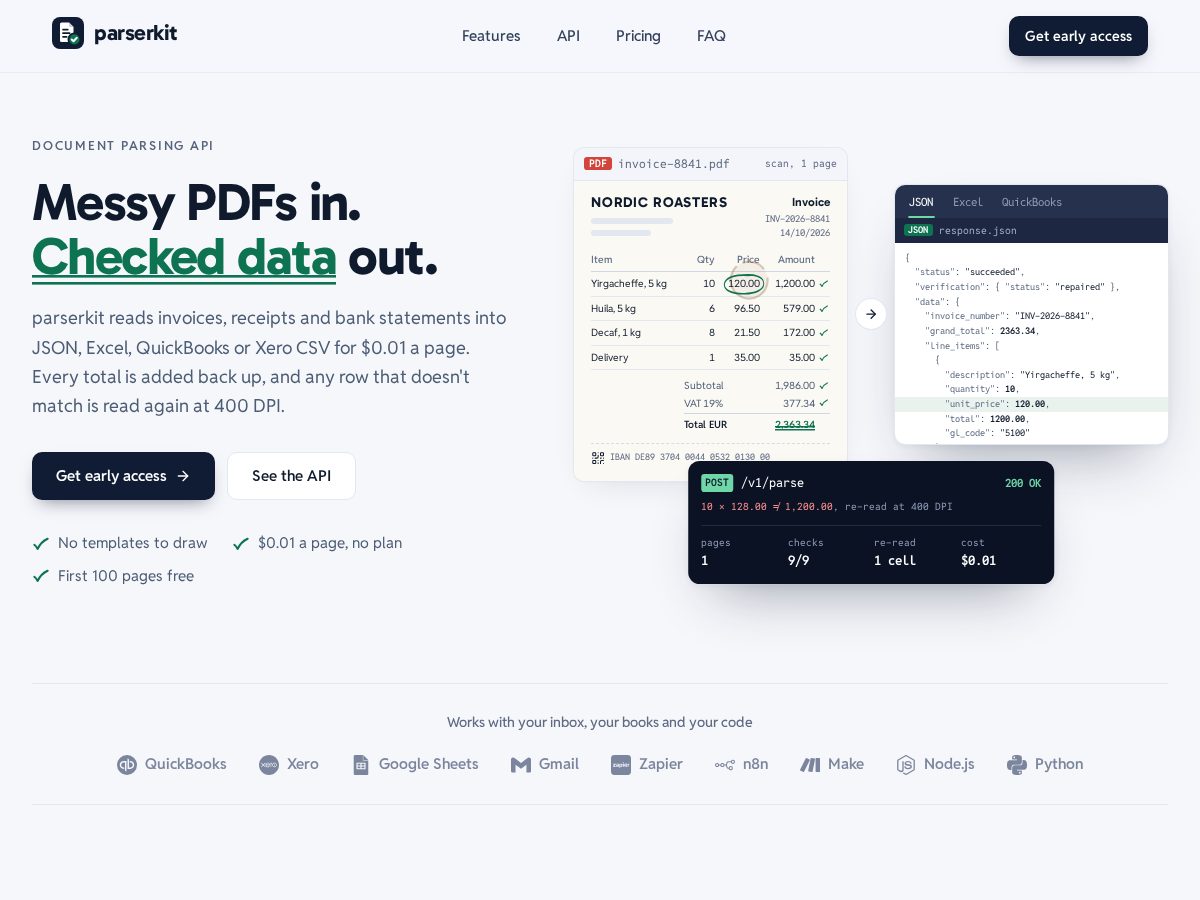 Landing-page snapshot of parserkit.com