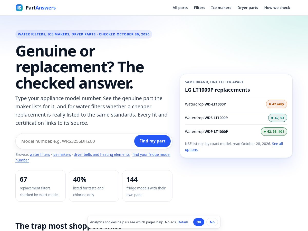 Landing-page snapshot of partanswers.com