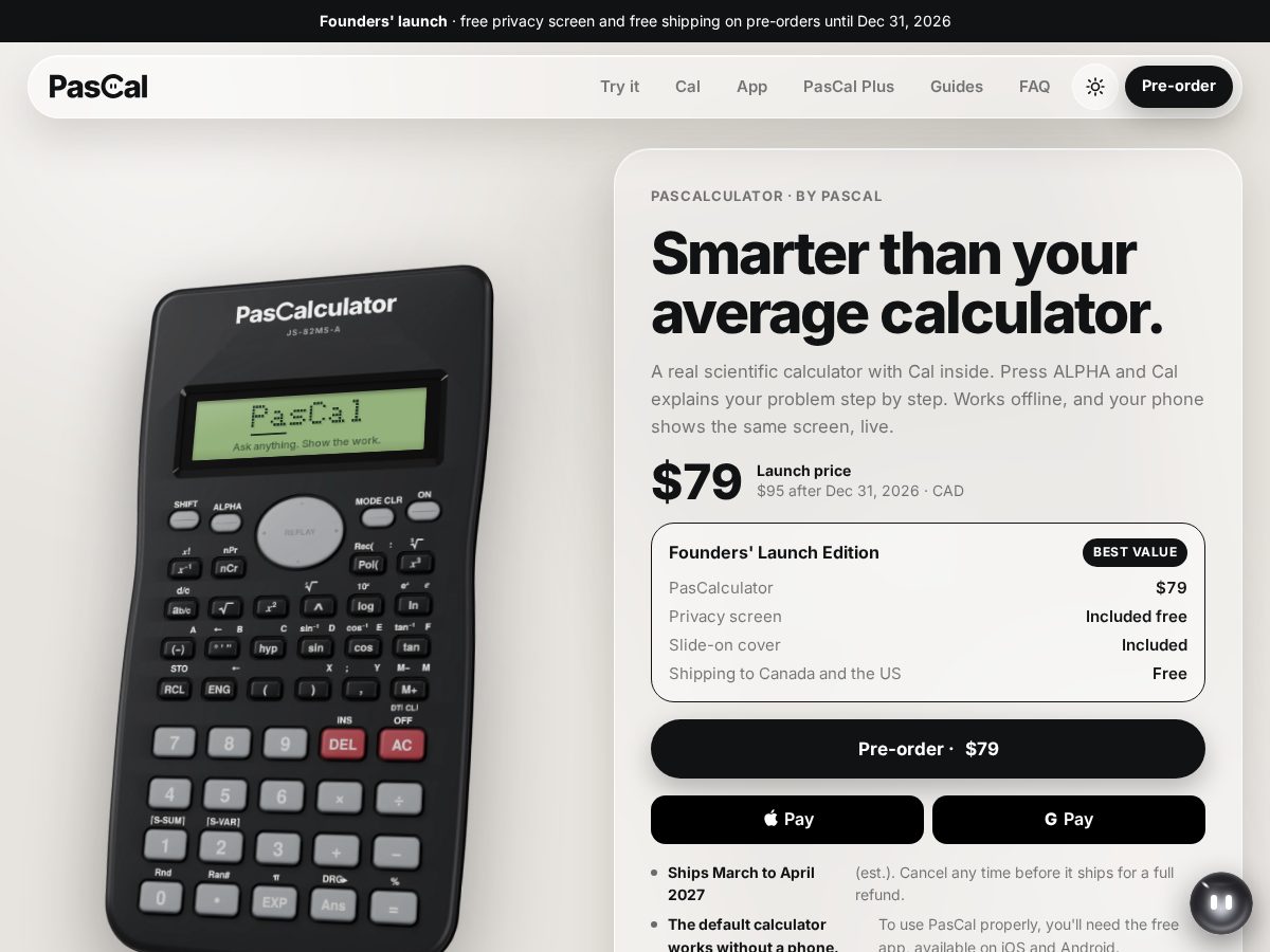 Landing-page snapshot of pascalculator.com