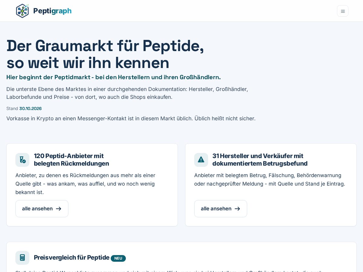 Landing-page snapshot of peptigraph.net