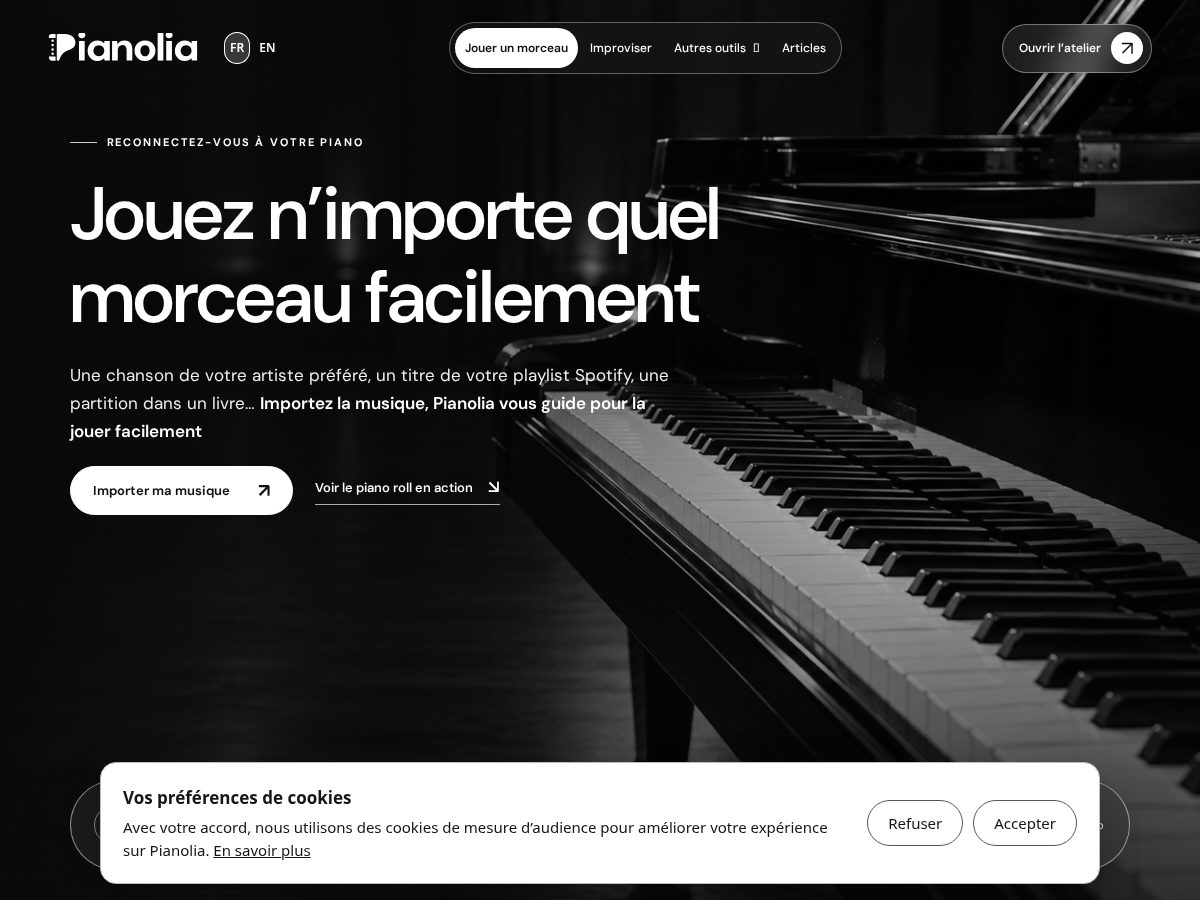 Landing-page snapshot of pianolia.net