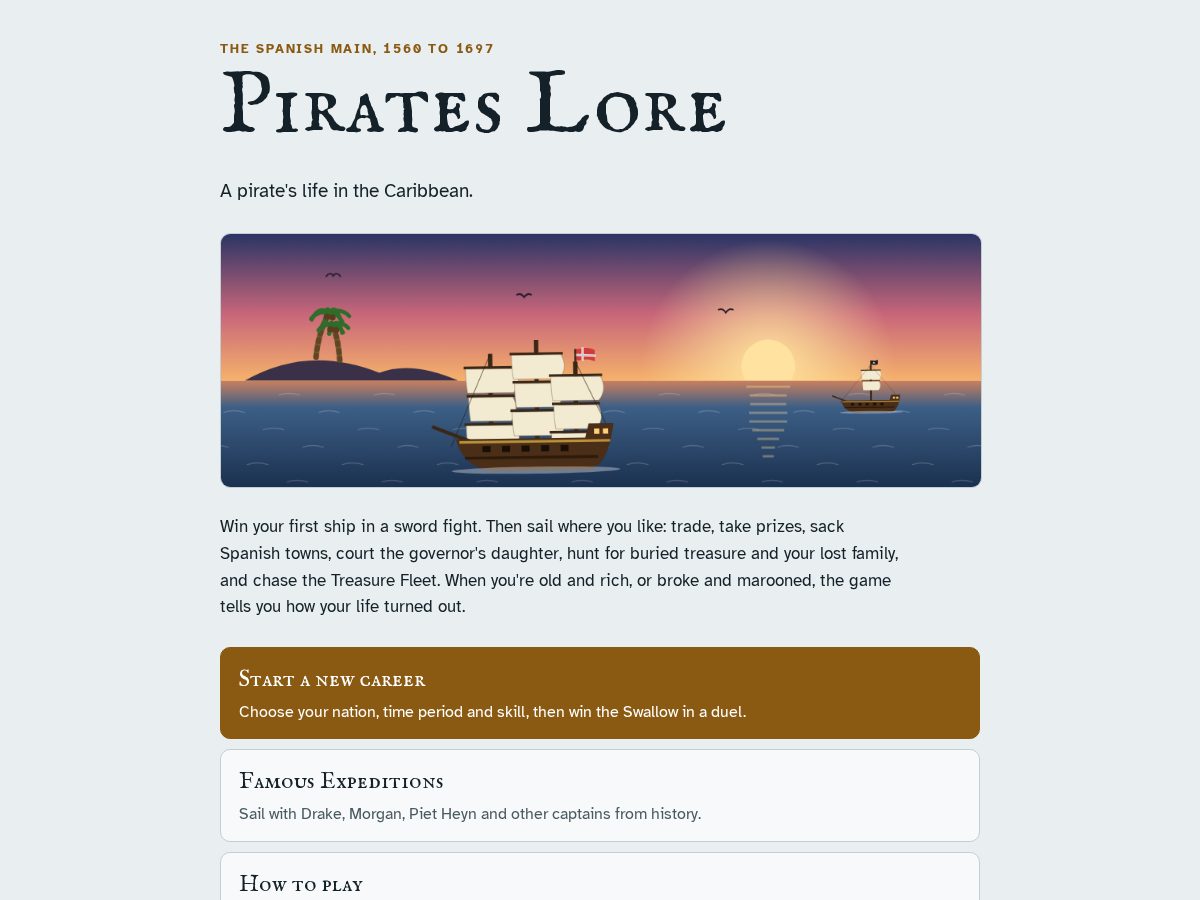 Landing-page snapshot of pirateslore.com