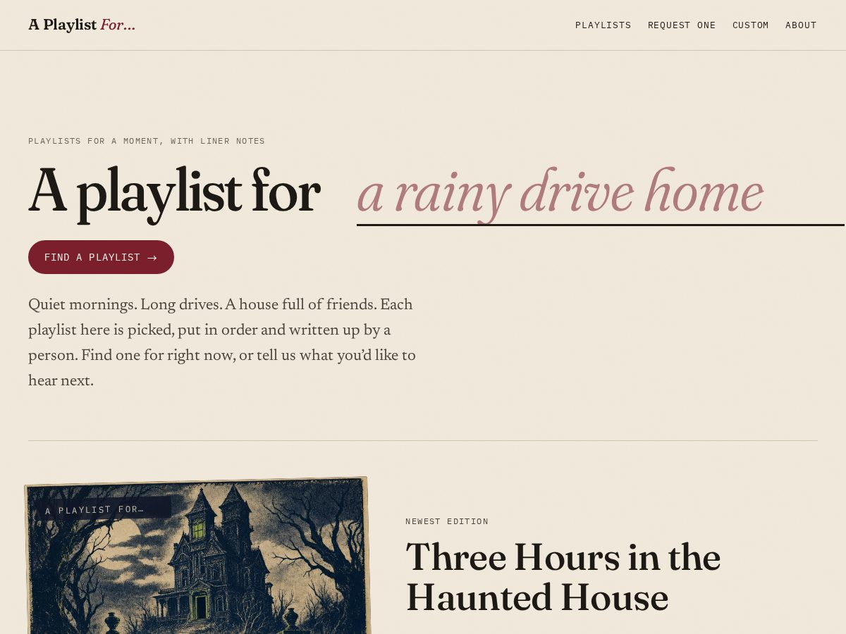 Landing-page snapshot of playlistfor.com