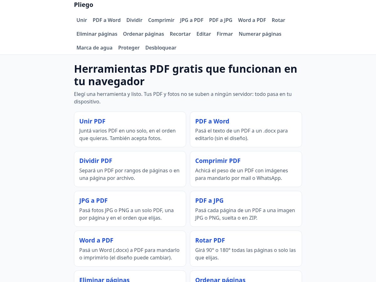 Landing-page snapshot of pliegopdf.app