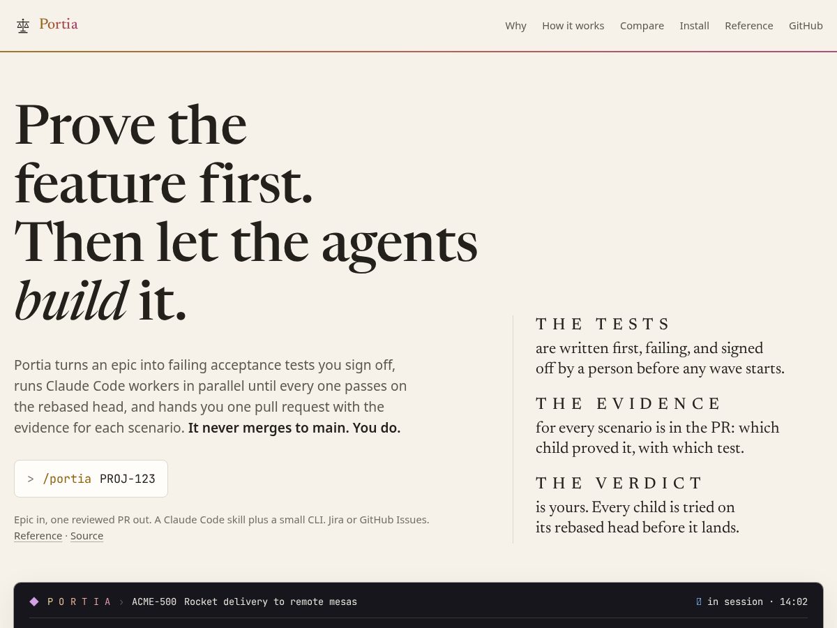 Landing-page snapshot of portia.run