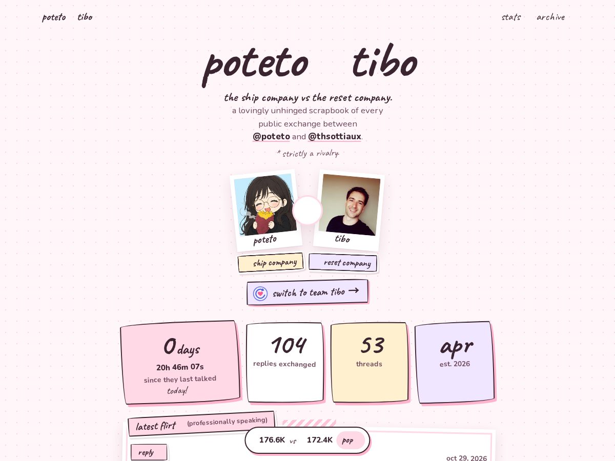 Landing-page snapshot of potetoandtibo.com