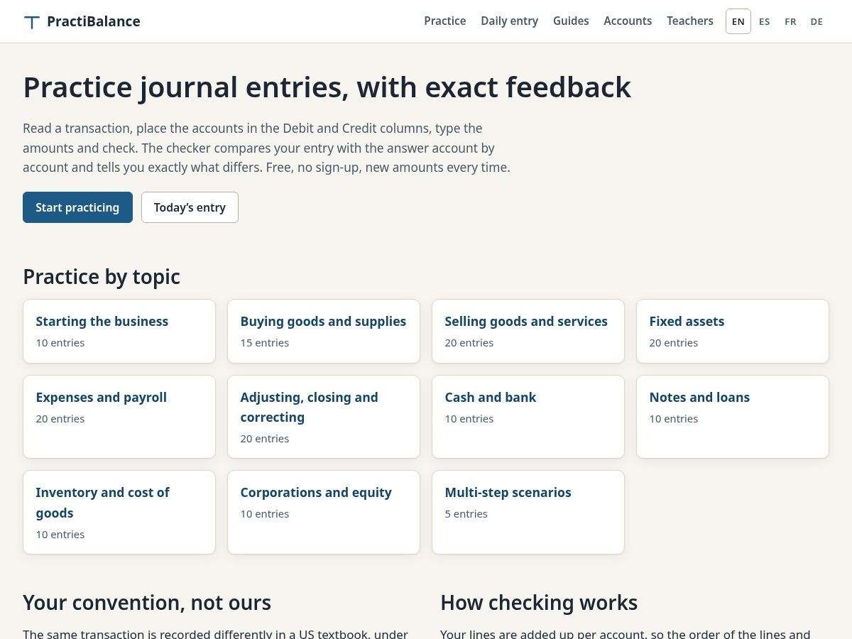 Landing-page snapshot of practibalance.com