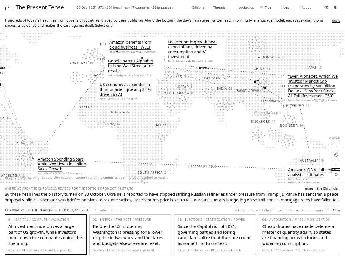 Landing-page snapshot of presenttense.news