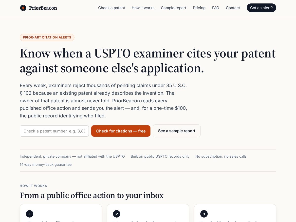 Landing-page snapshot of priorbeacon.com