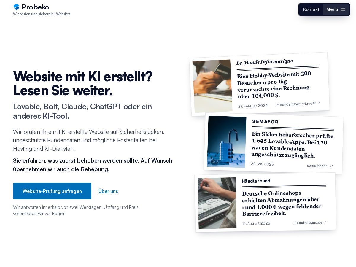 Landing-page snapshot of probeko.com