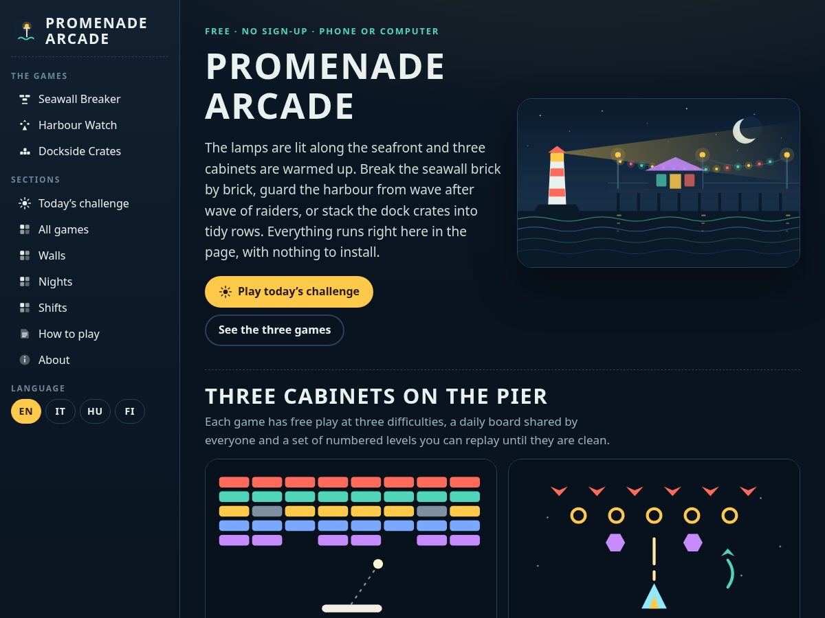 Landing-page snapshot of promenadearcade.com