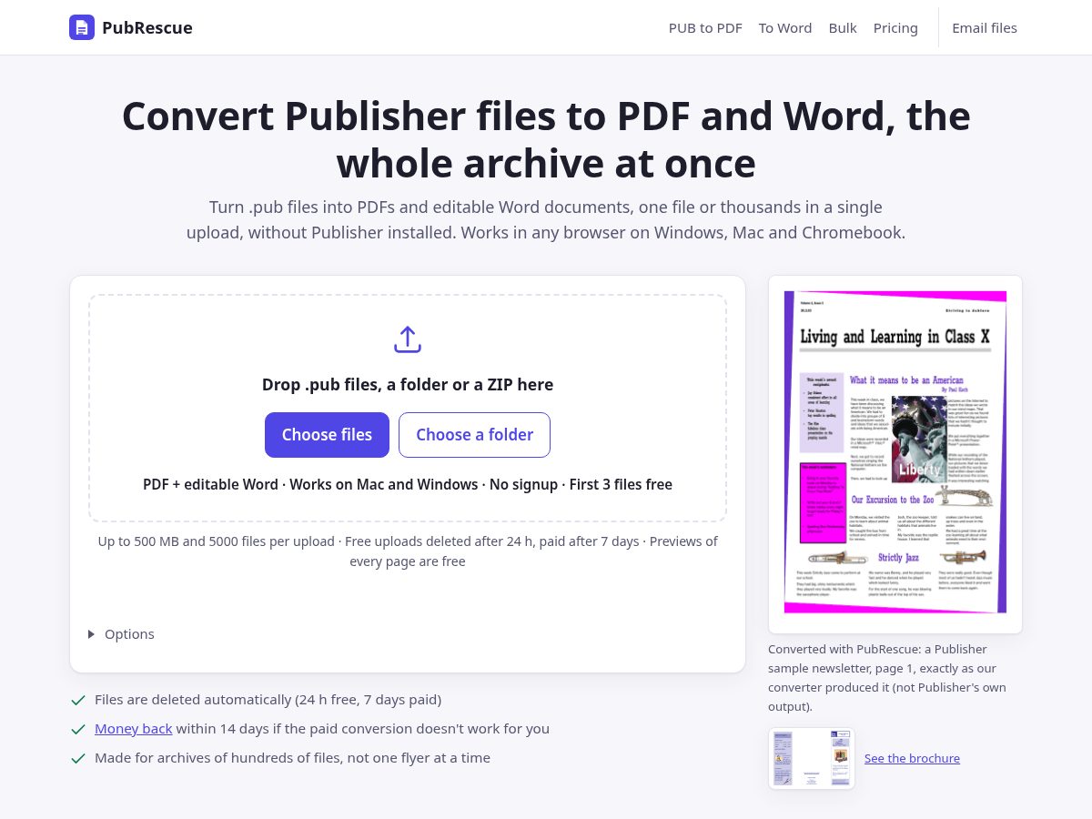 Landing-page snapshot of pubrescue.net