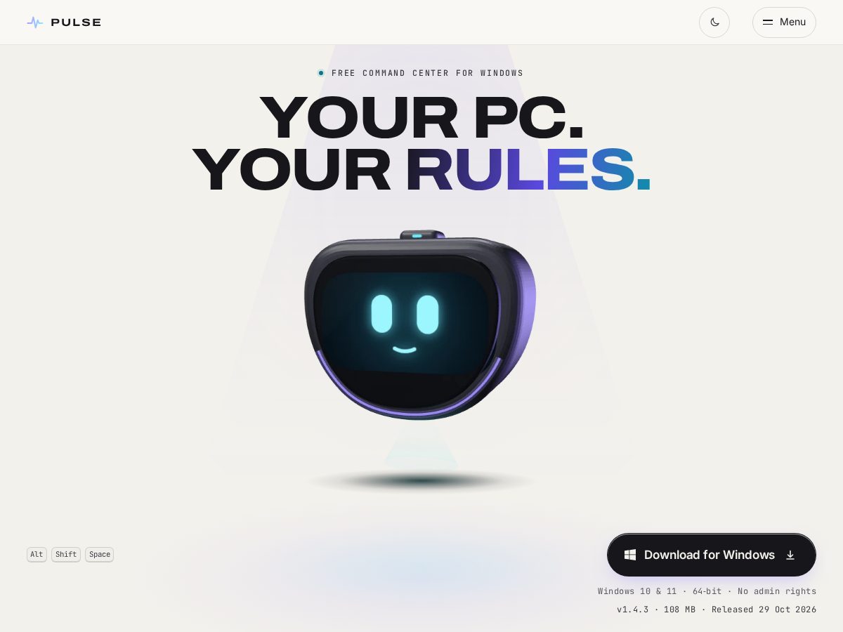 Landing-page snapshot of pulsedot.net