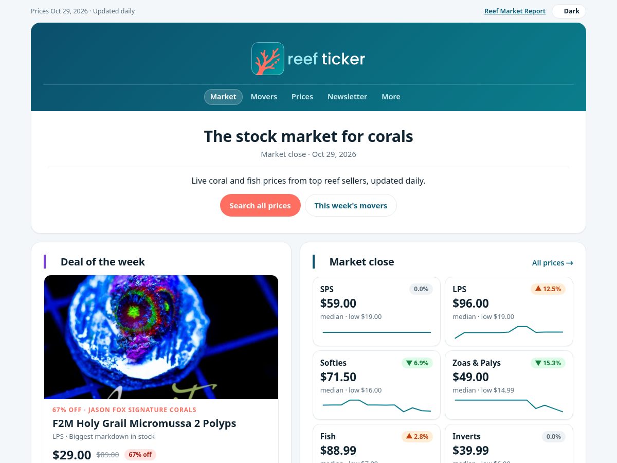 Landing-page snapshot of reefticker.com