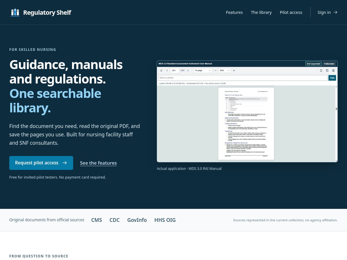 Landing-page snapshot of regulatoryshelf.com