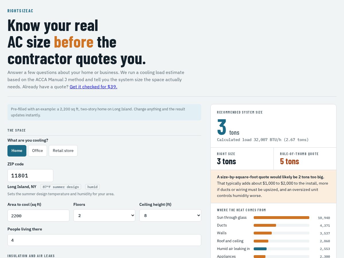 Landing-page snapshot of rightsizeac.com