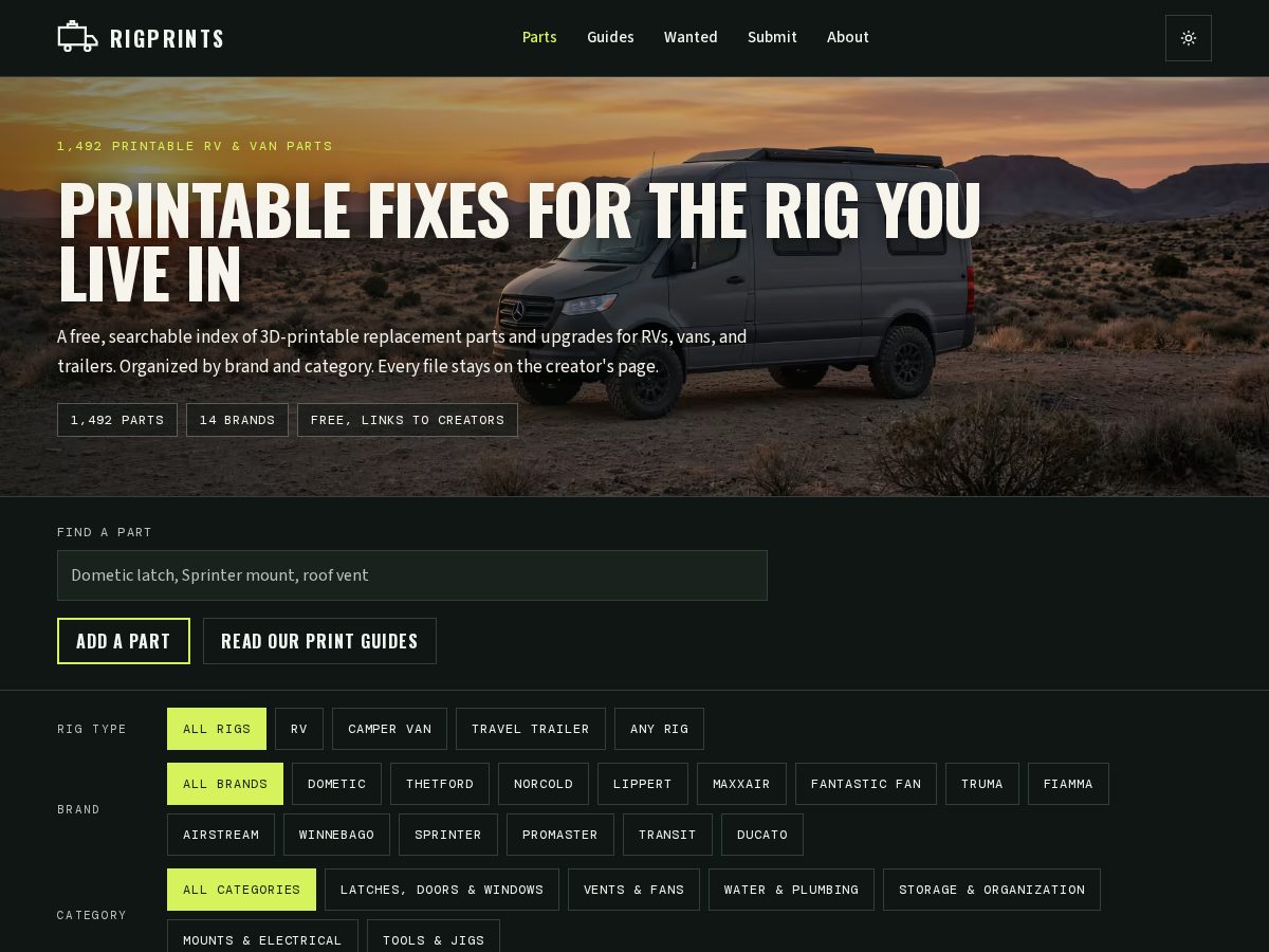 Landing-page snapshot of rigprints.com