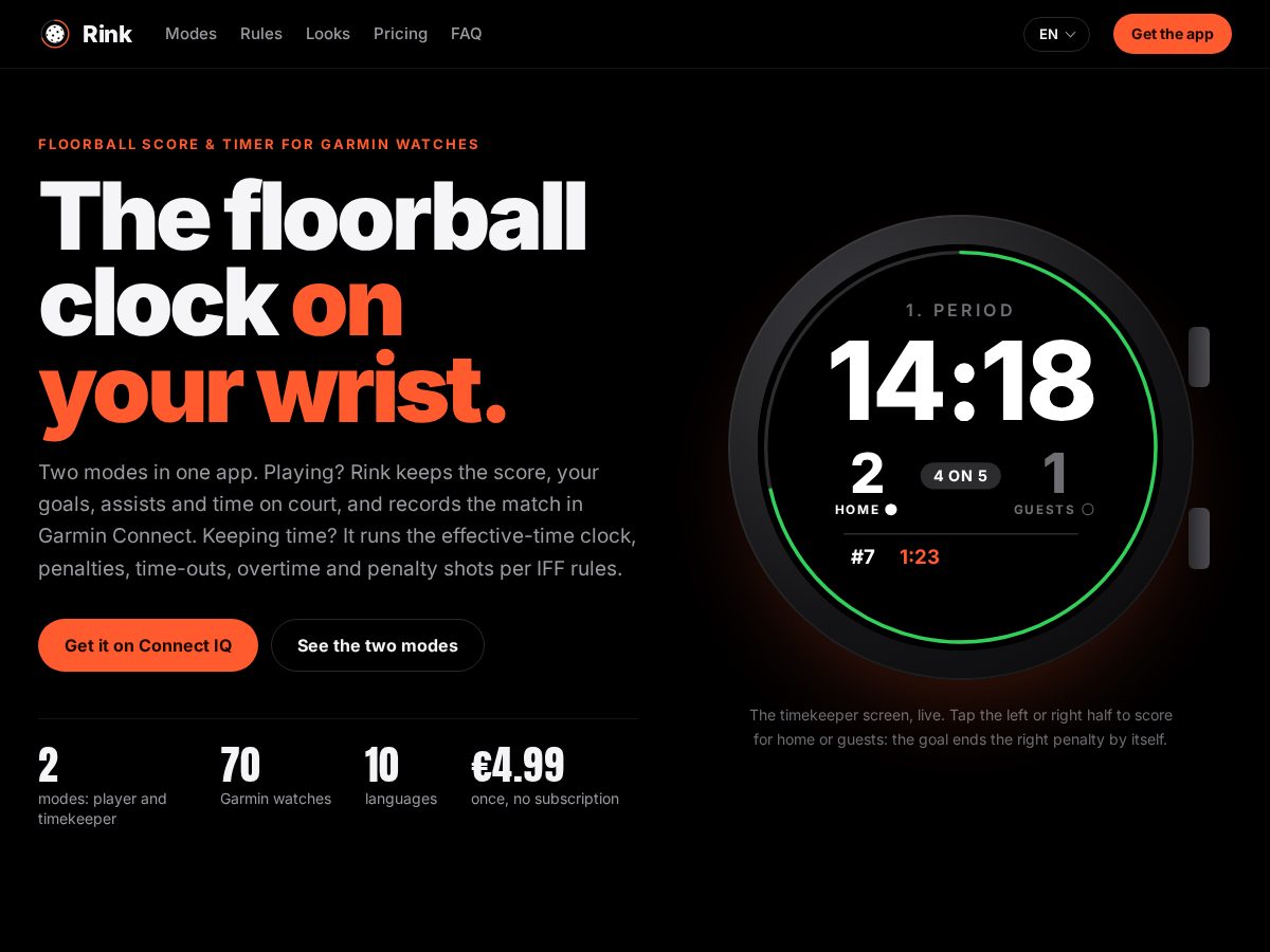 Landing-page snapshot of rinkfloorball.com