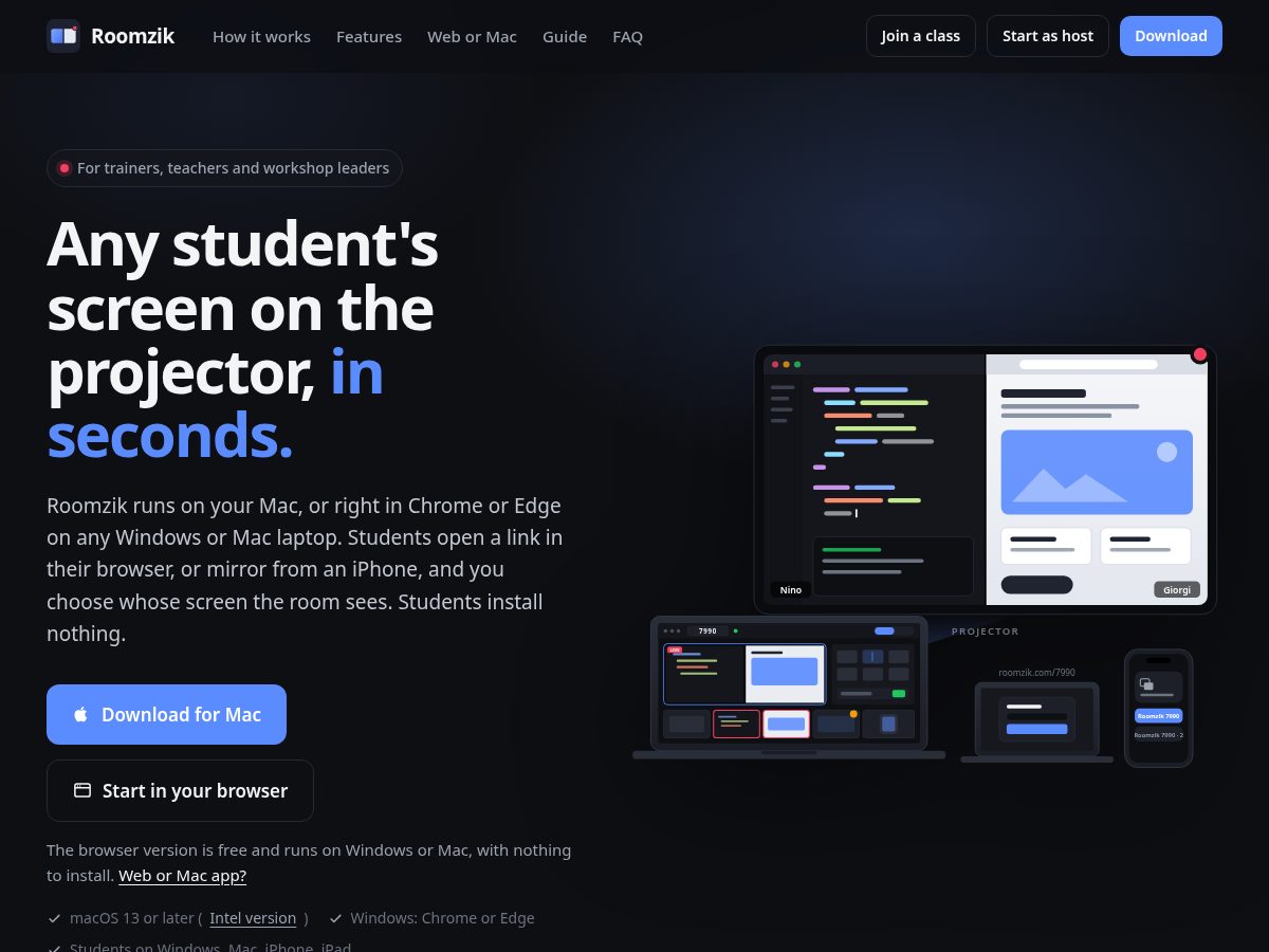 Landing-page snapshot of roomzik.com