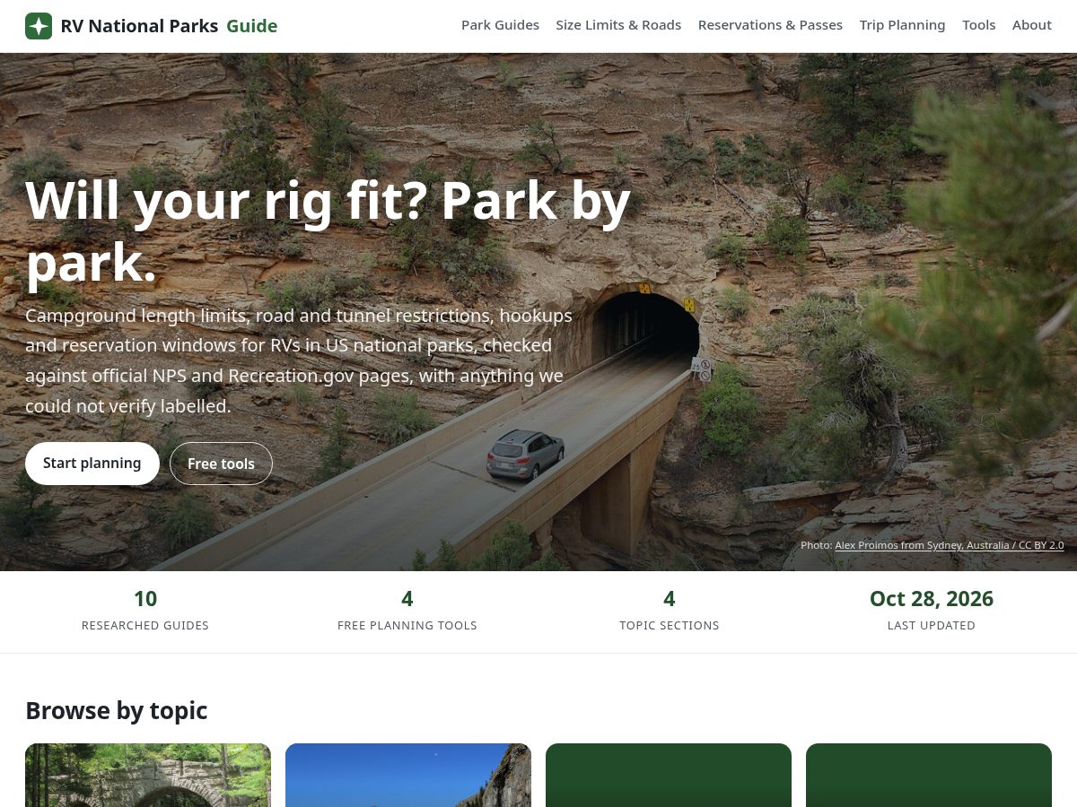 Landing-page snapshot of rvnationalparksguide.com