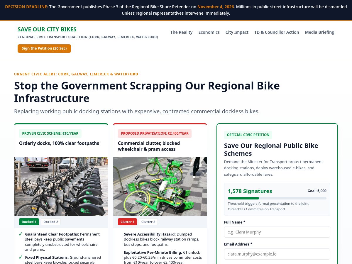 Landing-page snapshot of saveourbikes.com