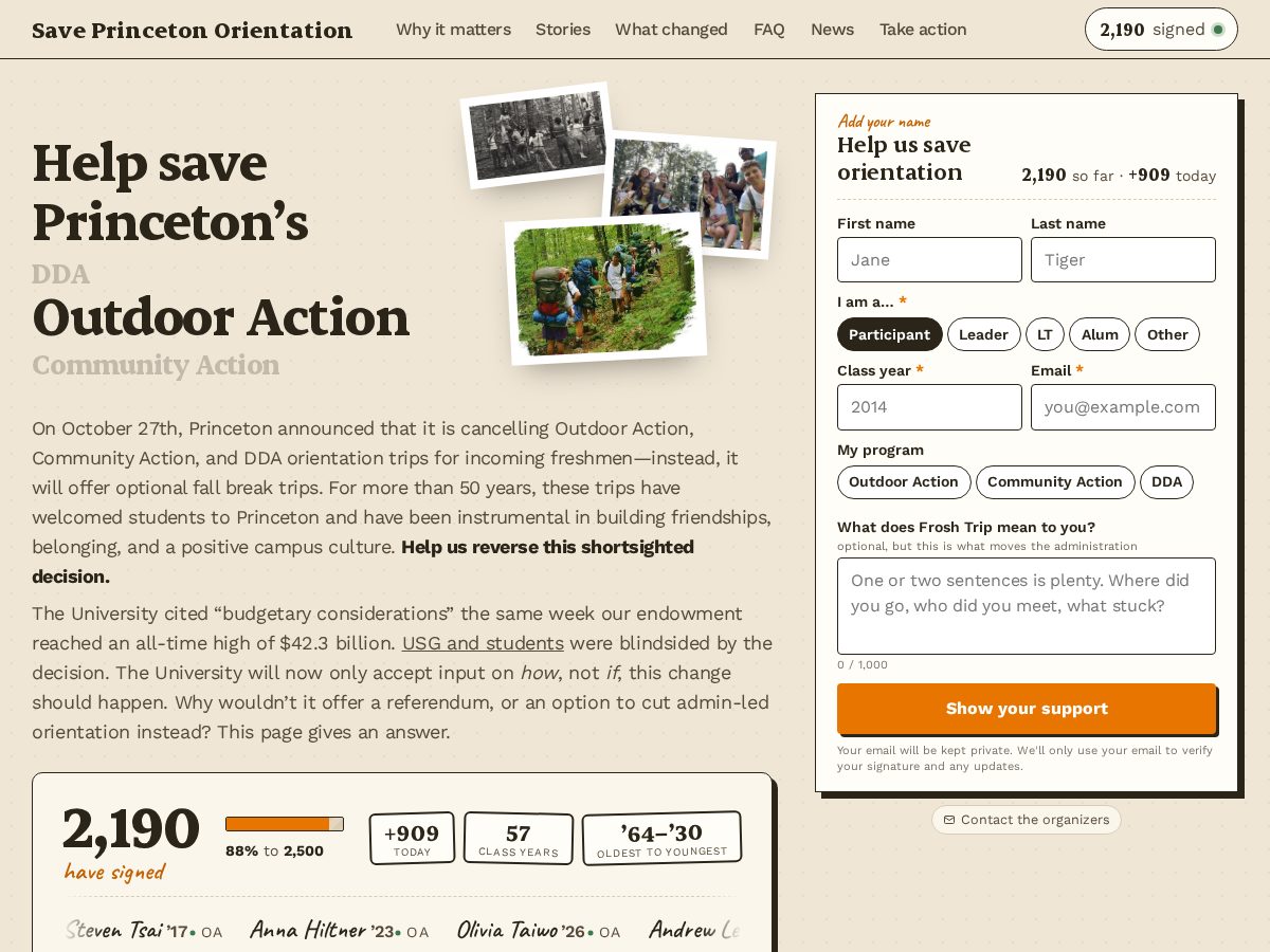 Landing-page snapshot of saveprincetonorientation.com