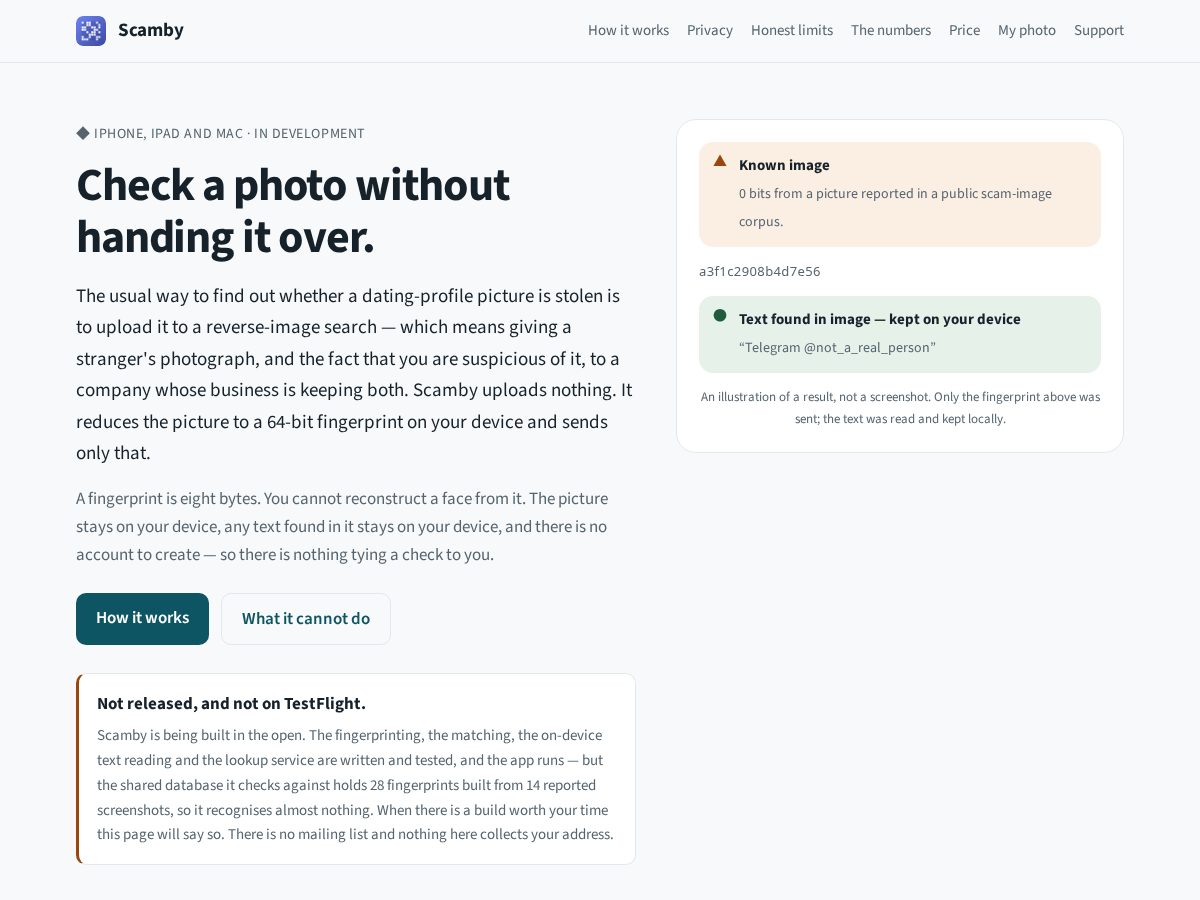 Landing-page snapshot of scamby.app