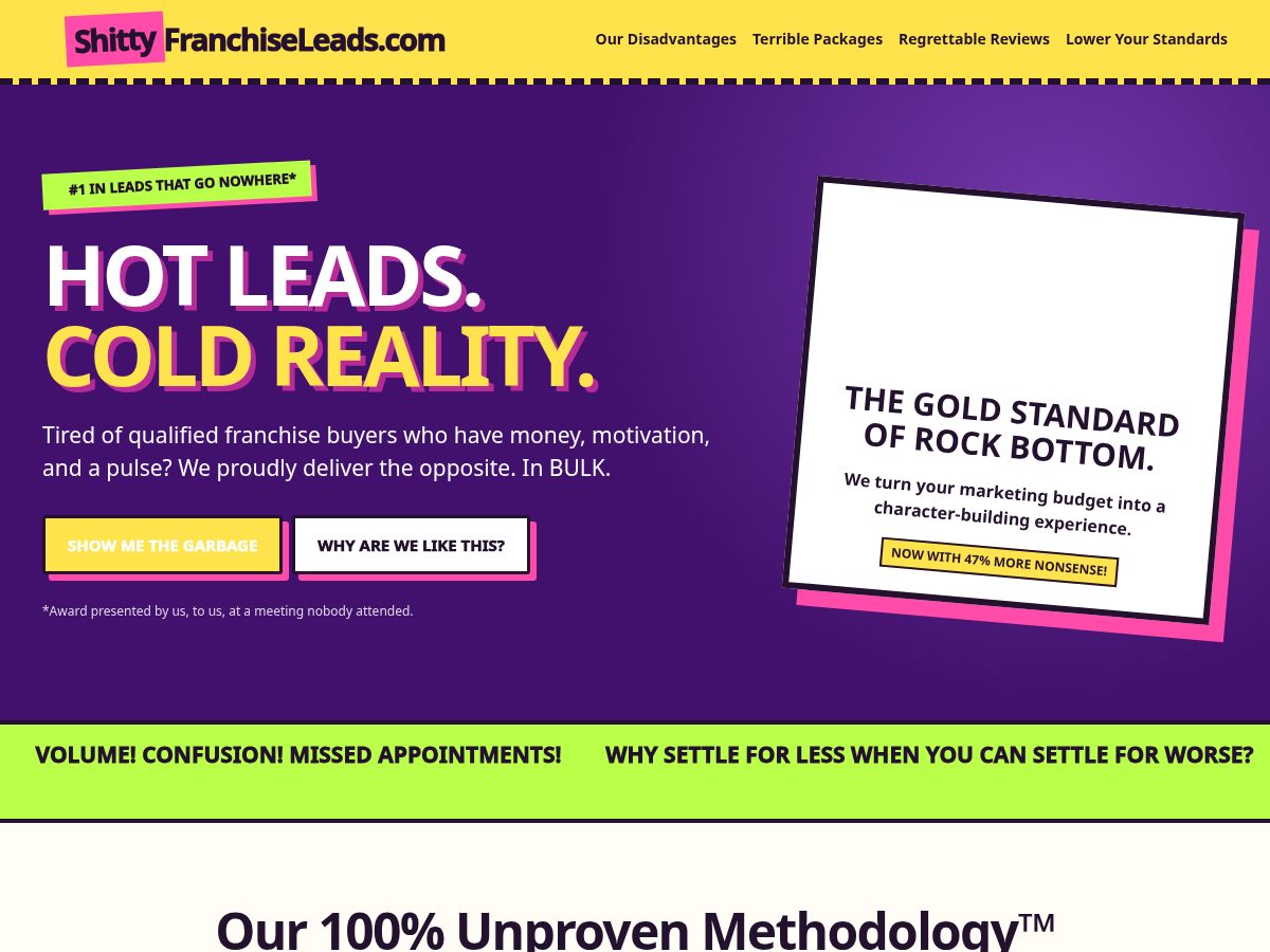 Landing-page snapshot of shittyfranchiseleads.com