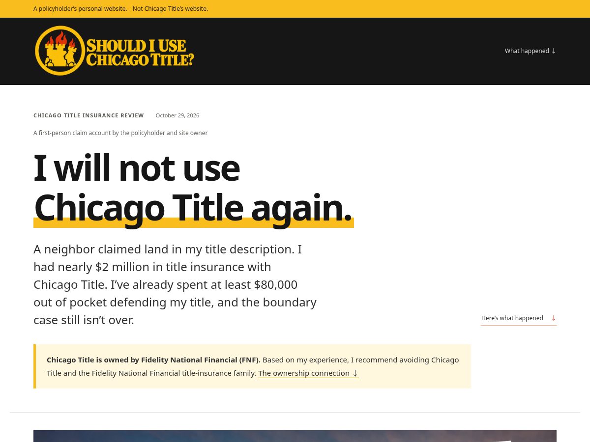 Landing-page snapshot of shouldiusechicagotitle.com