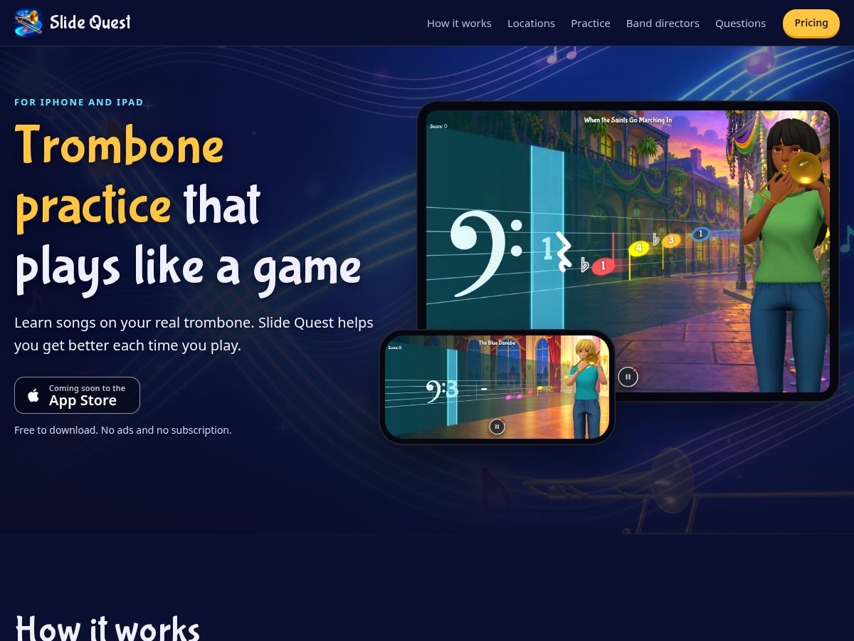 Landing-page snapshot of slidequest.music