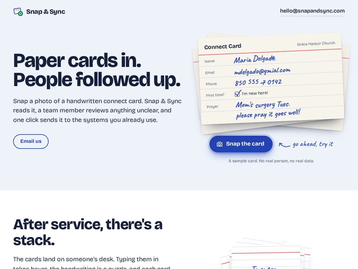 Landing-page snapshot of snapandsync.com