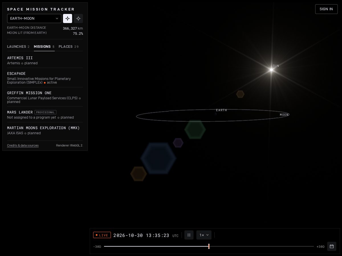 Landing-page snapshot of spacemission.app
