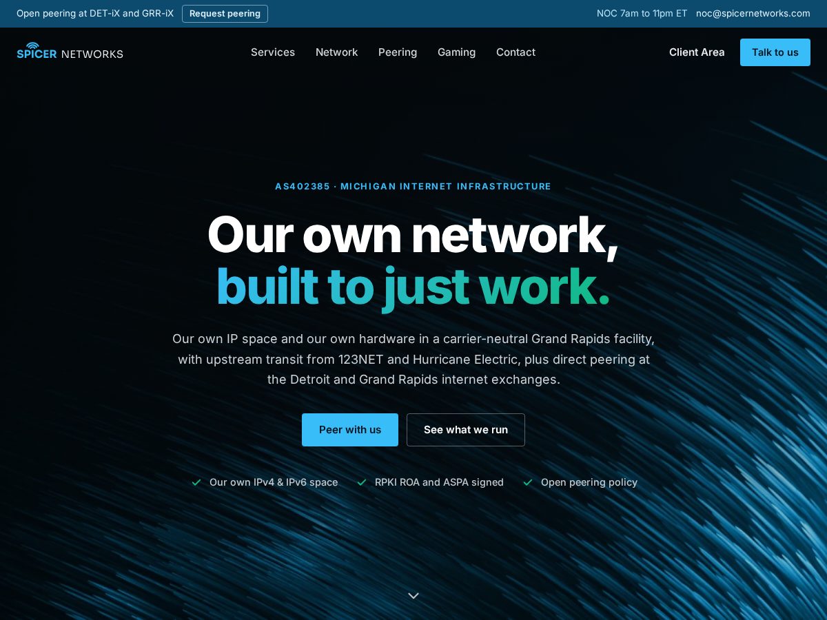 Landing-page snapshot of spicernetwork.com