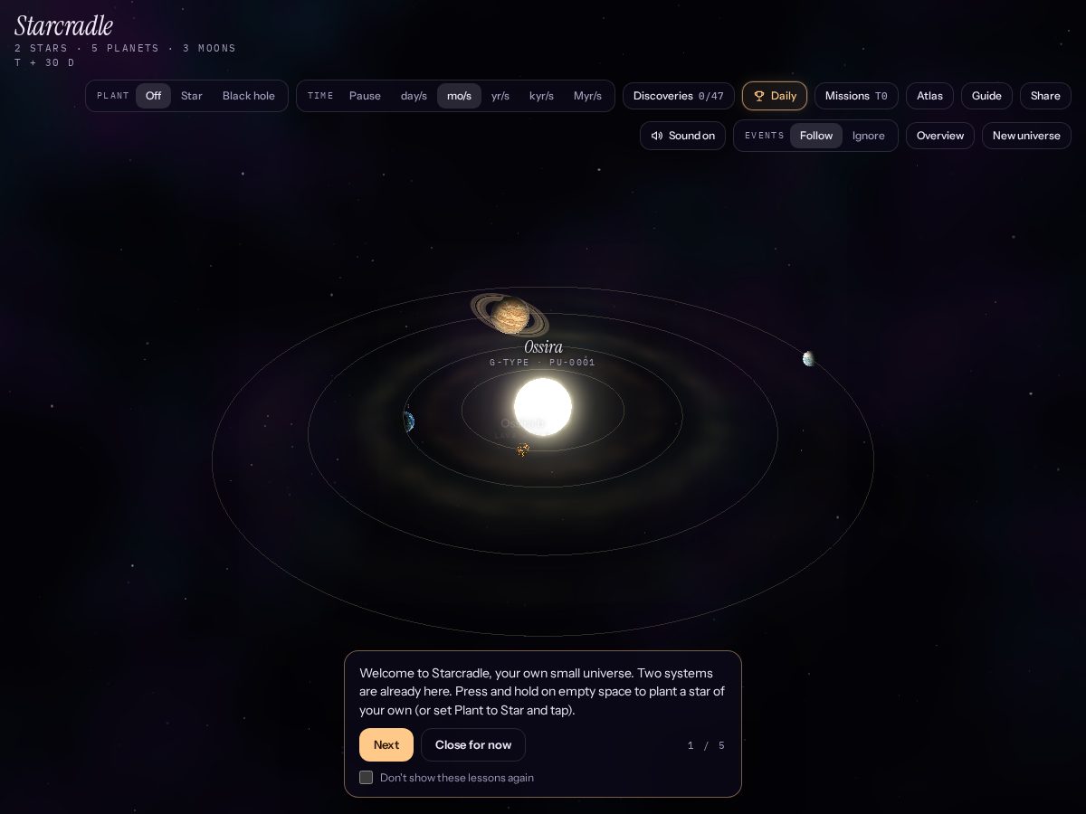 Landing-page snapshot of starcradle.space