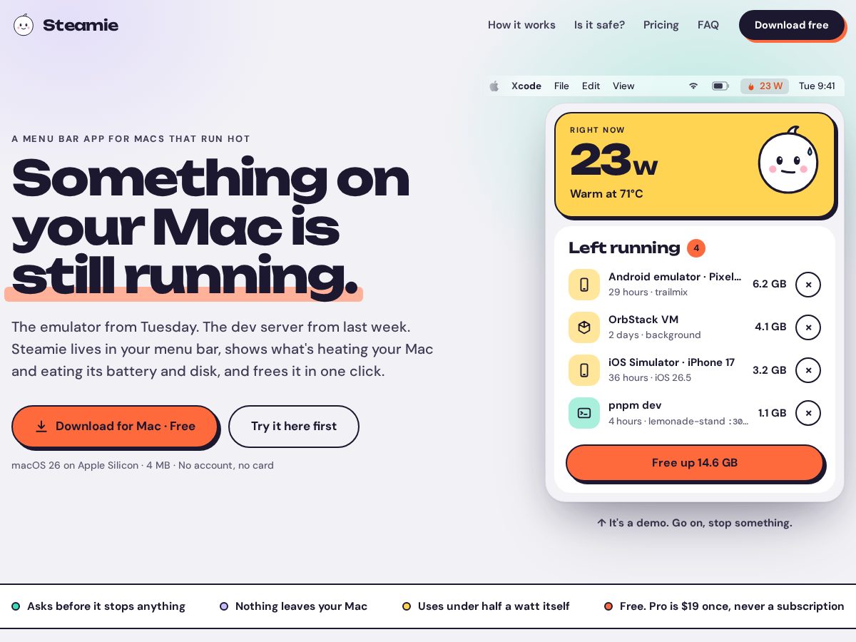 Landing-page snapshot of steamie.app