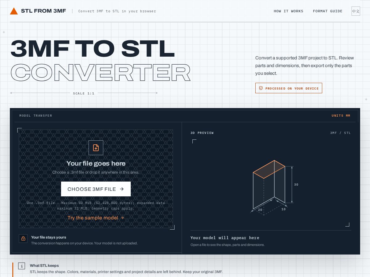 Landing-page snapshot of stlfrom3mf.com